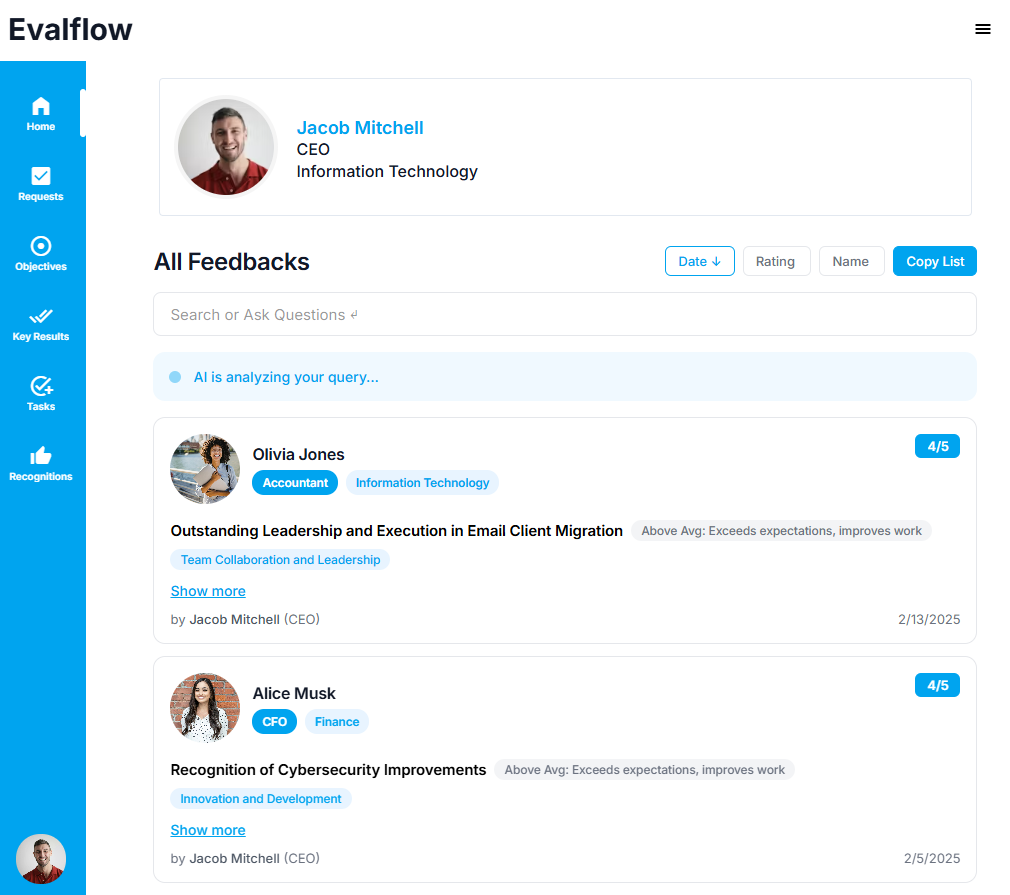 Evalflow AI Powered Feedback List